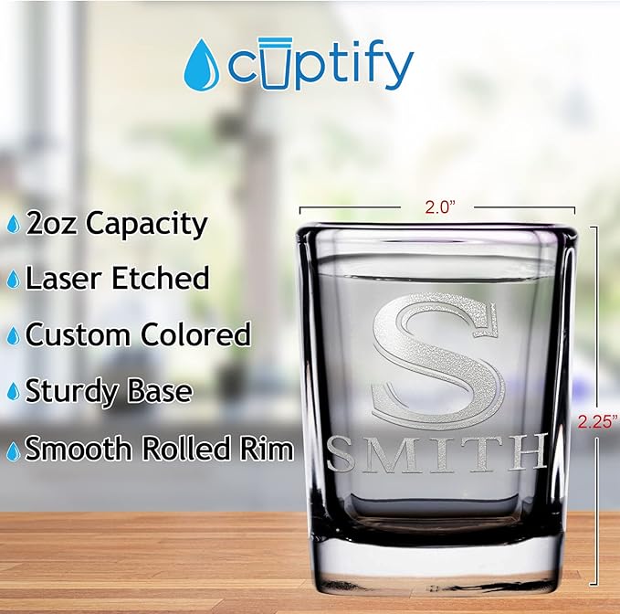 Personalized Square Shot Glasses Set of 8 Engraved 2oz Initial and Name Custom Gifts, Weddings, Birthdays, Party, Event, Decorations