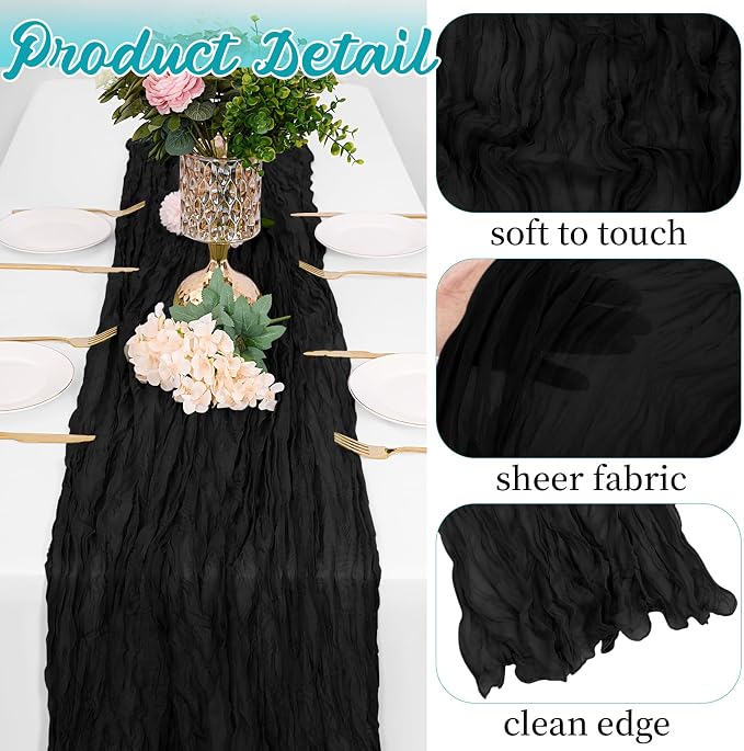 8 Pack Black Cheesecloth Table Runners 20x120 Inch Gauze Table Runner Cheese - Image 3
