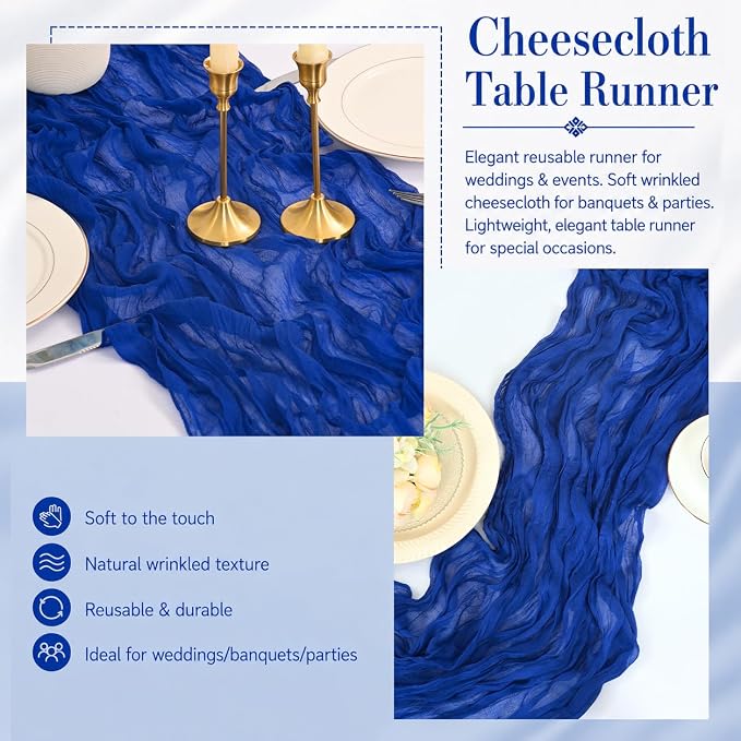 2 Pack Royal Blue Cheesecloth Table Runner 17x108 Inch Boho Rustic Semi Sheer - Image 5