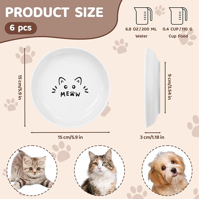 YINEYA 6 Pack Cat Food Bowls, Anti Whisker Fatigue Ceramic Cats Dishes Set - Image 2