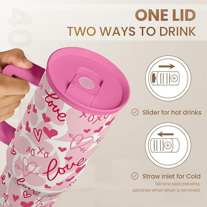 SANDJEST Heart Tumbler with Handle 40oz, Valentines Stainless Steel Insulated - Image 5