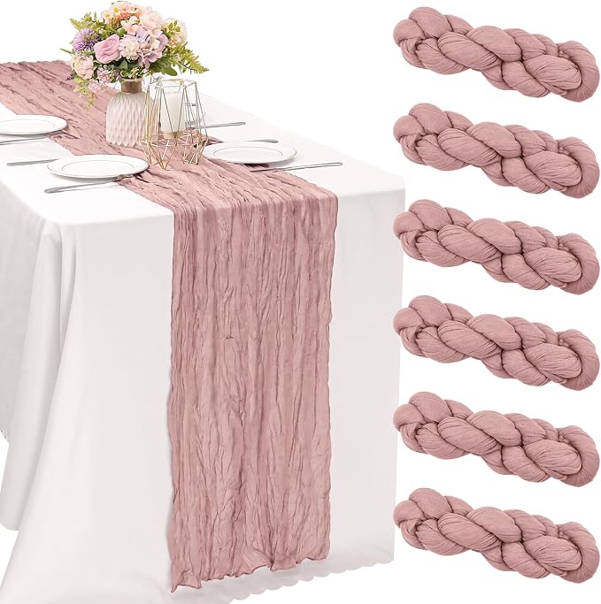 6 Pieces Dusty Pink 10FT Cheesecloth Table Runner Boho Gauze Fabric Table by JALANCY