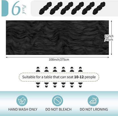 6 Pack Black Cheesecloth Table Runner 17x108 Inch Semi Sheer Boho Gauze Cheese - Image 2