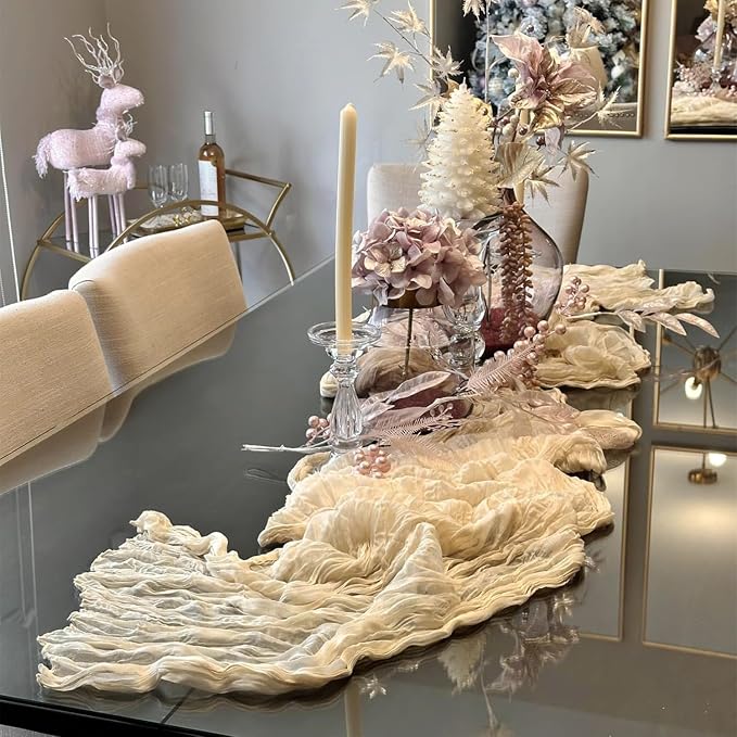 12 Packs Beige Cheesecloth Table Runner, Boho Gauze Cream Cheese Cloth Table - Image 9