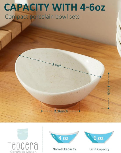 Teocera 5 Inch Porcelain Small Bowls Set, 6 Ounce small serving bowls for Dessert, Ice Cream, Snack, Dipping, Side Dishes, Microwave & Dishwasher Safe- Beige