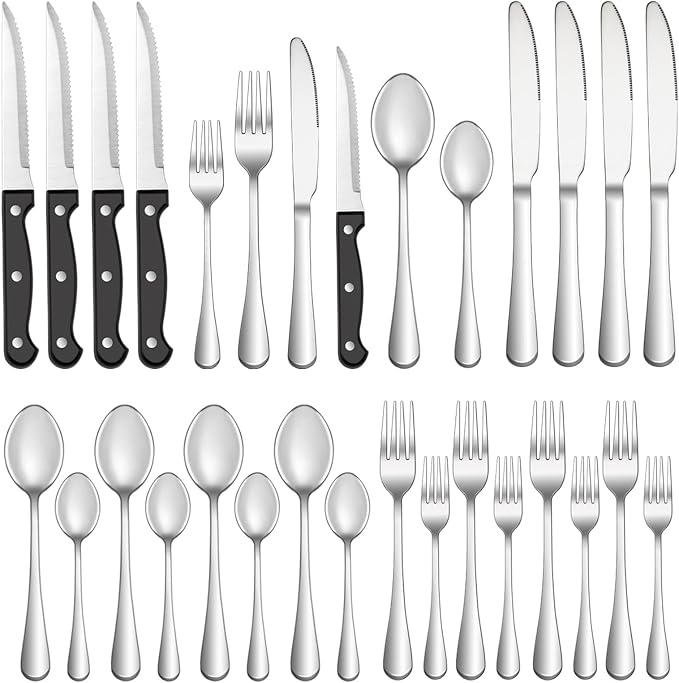 24 Pcs Silverware Set with Steak Knives by MUTNITT