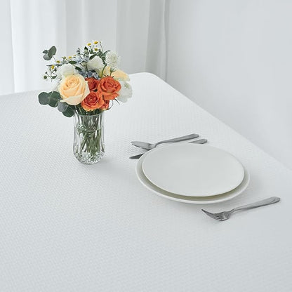 maxmill Weaved Texture Rectangle Tablecloth Water Resistant Wrinkle Free Spill-Proof, Soft Table Cloth for Dining Room Decoration, Banquet Parties Event Holiday Dinner, 60 x 84 Inch White