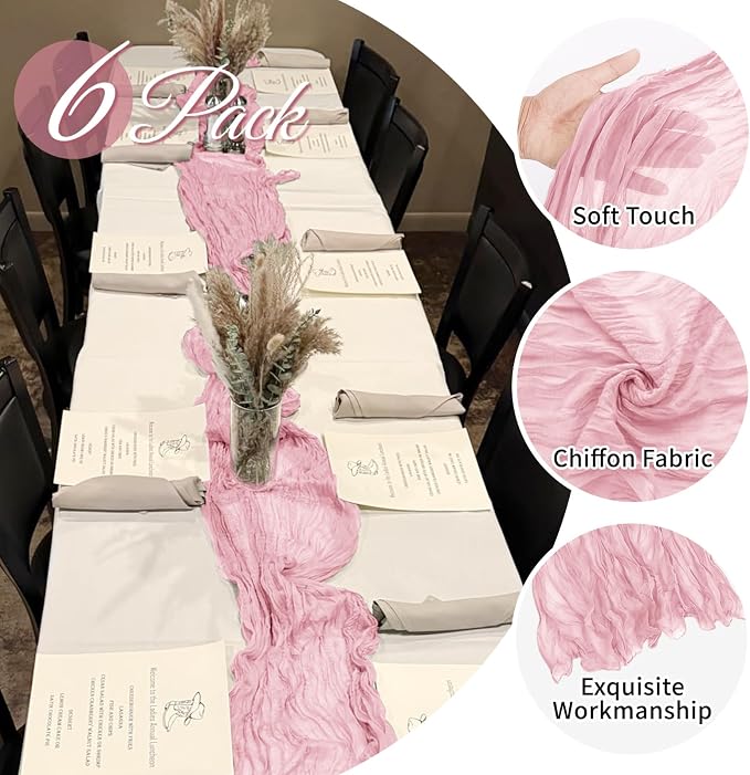 6 Pack Light Pink Cheesecloth Table Runner 20 x 120 Inch Gauze Table Runner - Image 3