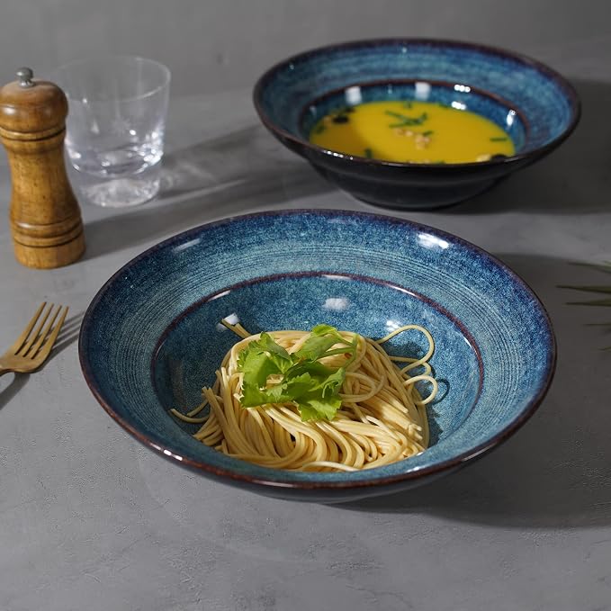 Ceramic Pasta Salad bowl, 48oz Deep Porcelain Pasta Plate, Large Serving Bowls - Image 4