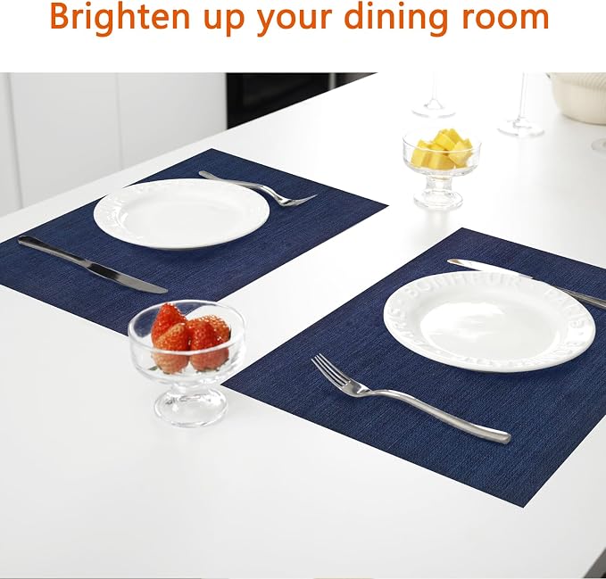 Navy Blue Vinyl Placemats Set of 12, Heat Resistant Table Placemats | 18x12 - Image 5