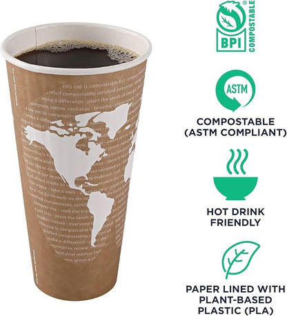 ECO PRODUCTS Compostable Disposable Insulated World Art 20oz Large Coffee Cups - Image 4