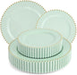EI 60pcs Green Plastic Plates with Gold Rim,Disposable Heavy Duty Sage Green and Gold 10.25" Dinner & 7.5" Dessert Plastic Plate for Birthday,Afternoon Tea,Wedding,Spring,Valentine's Day,Easter