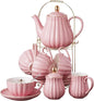 Jusalpha Fine China Pink Coffee Cup/Teacup Set, 7 OZ Cups& Saucer Service by Jusalpha
