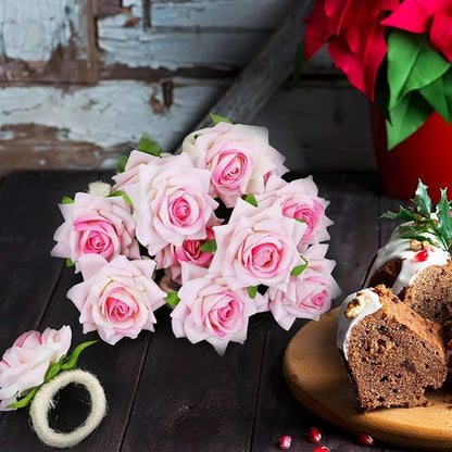 Set of 24 Flower Christmas Napkin Rings Champagne Rose Napkin Rings Handicraft Pink Napkin Holder Wedding Napkin Holder Table Decoration for Mother Wedding Banquet Birthday Party
