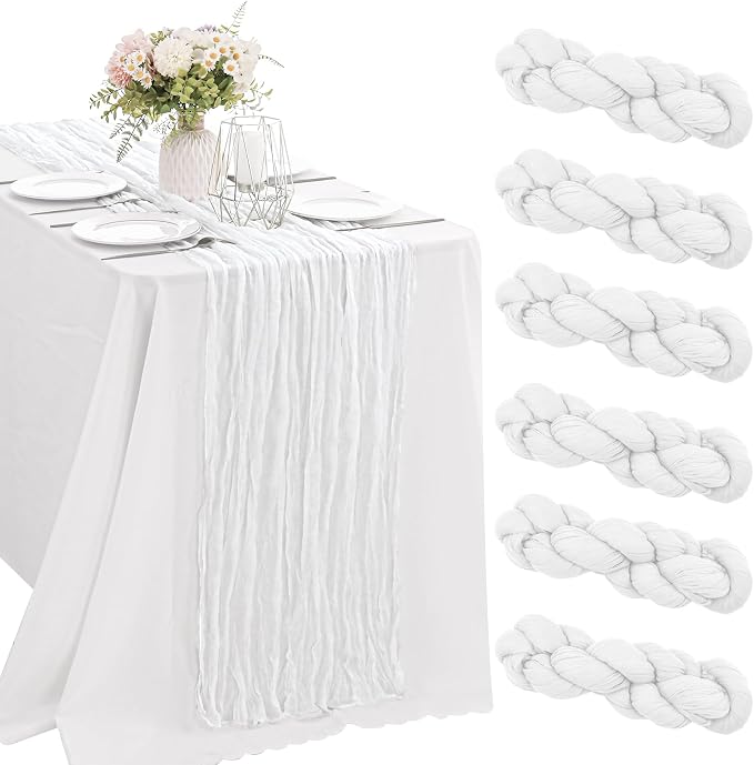 6 Pieces White 10FT Cheesecloth Table Runner Boho Gauze Fabric Table Runner by JALANCY