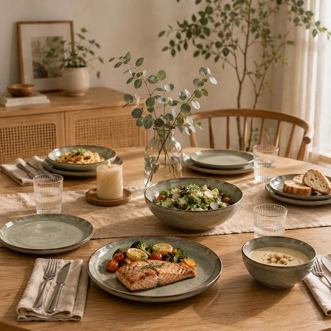 Stoneware Dinnerware Sets for 6, 18 Pieces Ceramic Plates and Bowls Sets - Image 3