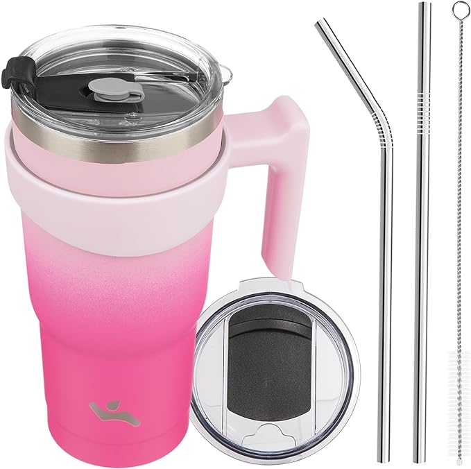 Konokyo 20 oz Tumbler with Handle and Straw, Insulated Travel Mug | Cherry; by Konokyo