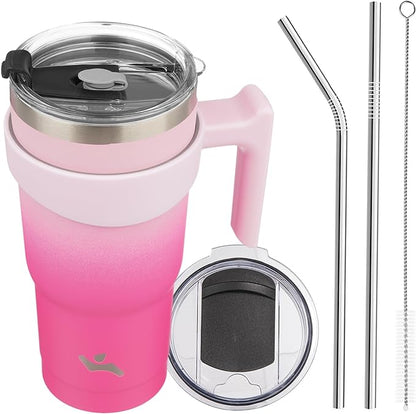 Konokyo 20 oz Tumbler with Handle and Straw, Insulated Travel Mug | Cherry; by Konokyo
