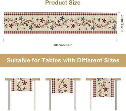 Western Texas Table Runner, Rustic Farmhouse Red Plaid Check Golden Star Barn - Image 5