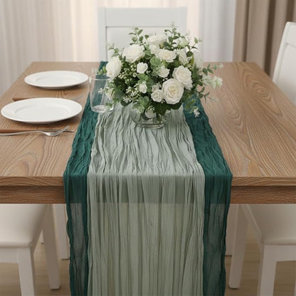 Cheesecloth Table Runner 2 Pack Sage Green and Dark Green, Boho Gauze Table by Avolander