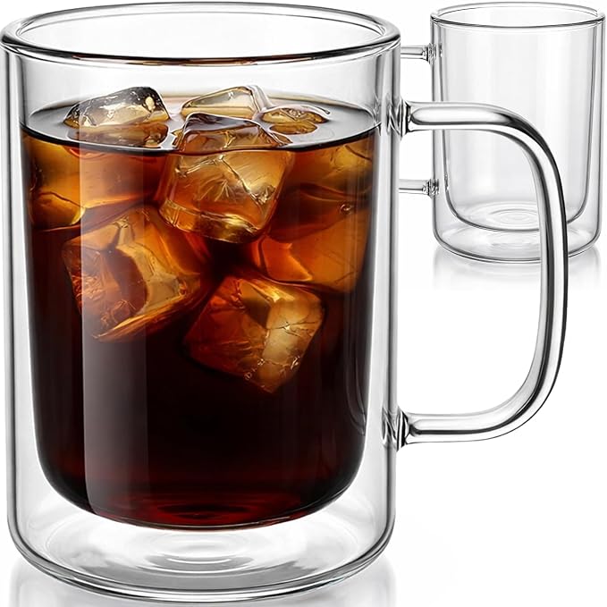 Aquach 12oz Double Walled Glass Coffee Mugs Set of 2, Insulated Tea Cups | by Aquach