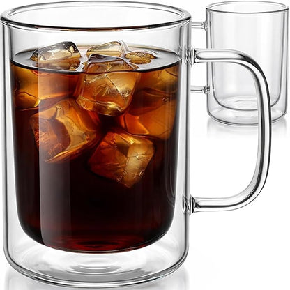 Aquach 12oz Double Walled Glass Coffee Mugs Set of 2, Insulated Tea Cups | by Aquach