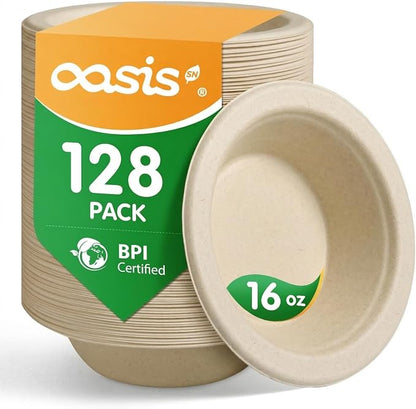 16 oz 128-Pack Compostable Paper Bowls, Disposable Salad & Soup Bowls, by SustainableSolutions