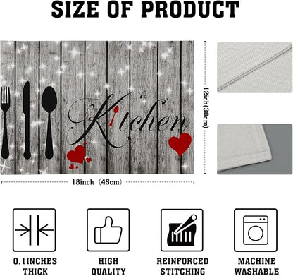 Farmhouse Kitchen Table Placemats - Rustic Place Mats Set of 4 Heart Wood Table Mats 12x18 for Party Kitchen Dining Grey