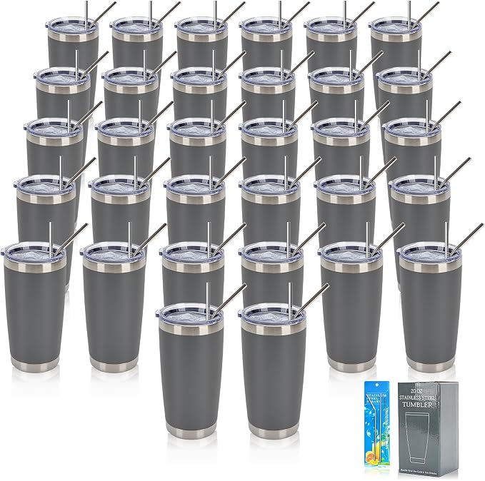 IEOVIEE 32 Pack 20oz Stainless Steel Insulated Bulk Tumblers by IEVOIEE