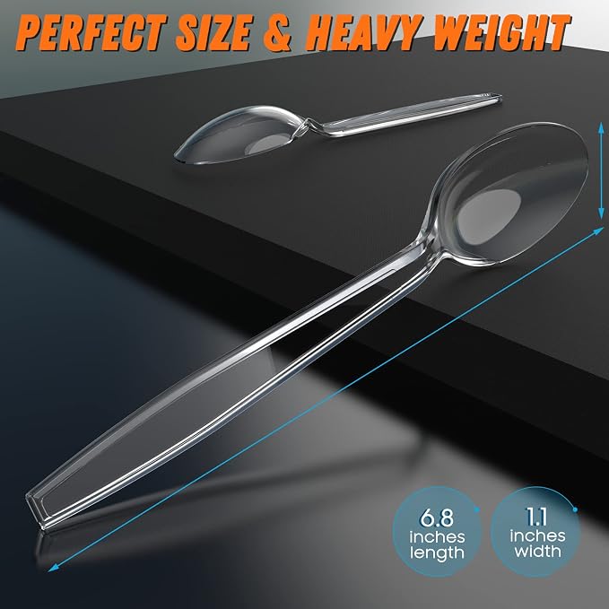 Dipoo 6.8" Clear Plastic Spoons Heavy Duty - Image 5