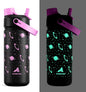 18 oz Kids Insulated Water Bottle: Glow-in-the-Dark, 2-in-1 Straw Spout Lid by POWCAN