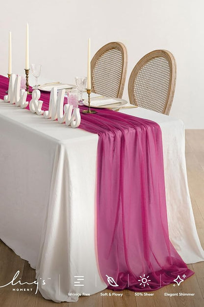 Ling's Moment 14Ft Magenta Table Runner, Wedding Long Chiffon Table Runners | - Image 2