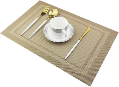 Placemats Easy to Clean Non-Slip Woven Plastic Placemats for Kitchen Table Washable Table Mats Set of 4 (Beige)