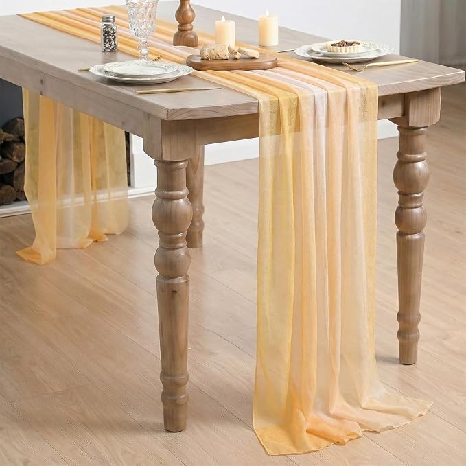 Artoid Mode Boho Yellow Stripes Spring Chiffon Table Runner 120 Inches 10FT - Image 4