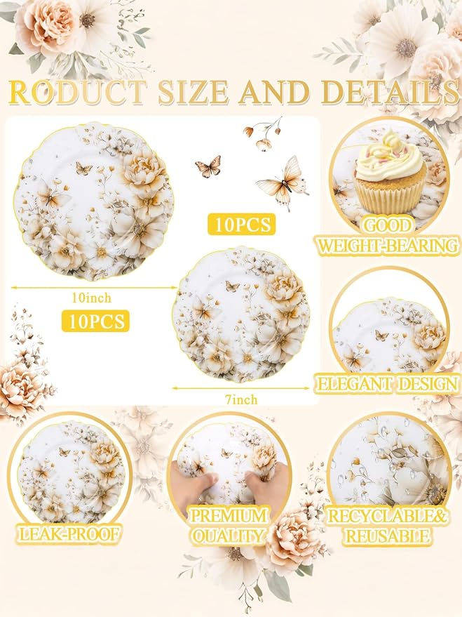 20Pack Floral Plates Disposable - Image 8