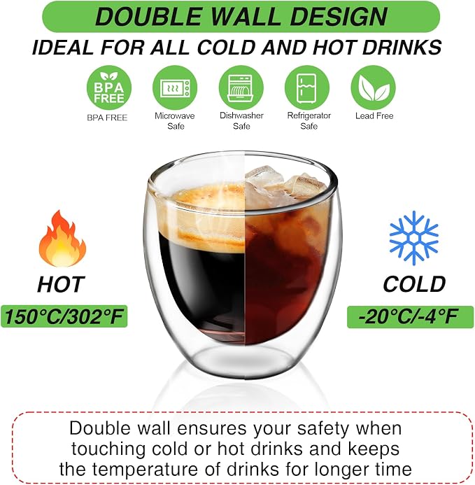 Espresso Cups Set of 4, 3oz Espresso Shot Glass Double Walled Coffee Cups | - Image 4