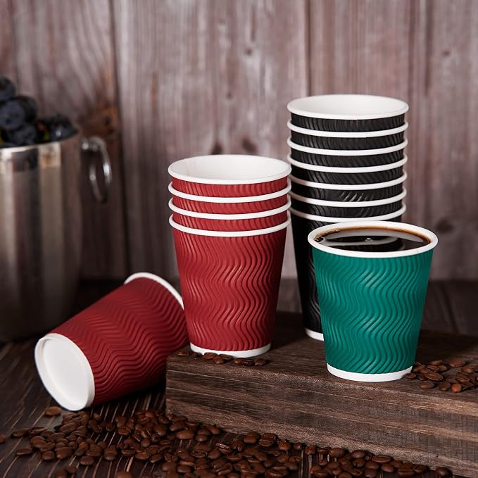 MUCHII 10 oz Insulated Paper Coffee Cups, Disposable, Ripple Design - Image 4