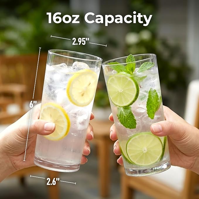 Zulay Kitchen Plastic Drinking Glasses – 16oz Acrylic Shatterproof Water Cups - Image 2