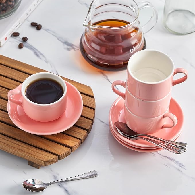 2.5 OZ Stackable Espresso Cups Set of 4, Porcelain Espresso Cups | White Coffee - Image 6