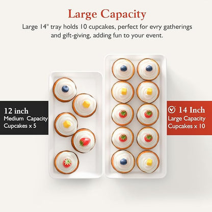 3-Tier Melamine Serving Tray Set, 14"x7" Platters for Serving Food, White Reusable Trays with Black Metal Display Stand for Cupcakes, Sevring Food, Dessert, Fruit, Cookie, Black