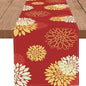 Red Yellow Table Runner Merry Christmas New Year Dahlia Pinnata Flower Beige by WHOMEAF