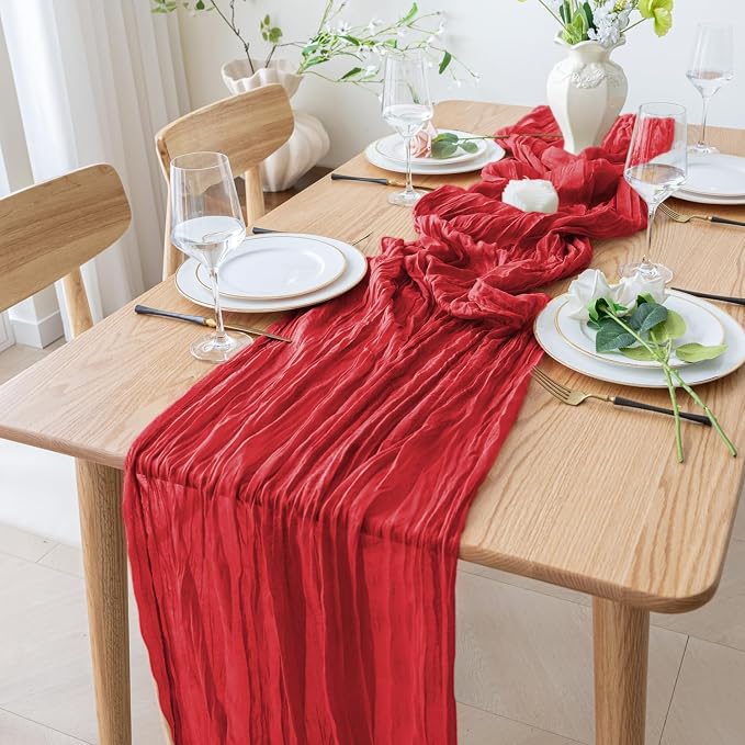 Cheesecloth Table Runner 10FT 6Pcs Red Boho Gauze Sheer Runners | Cheese Cloth - Image 6