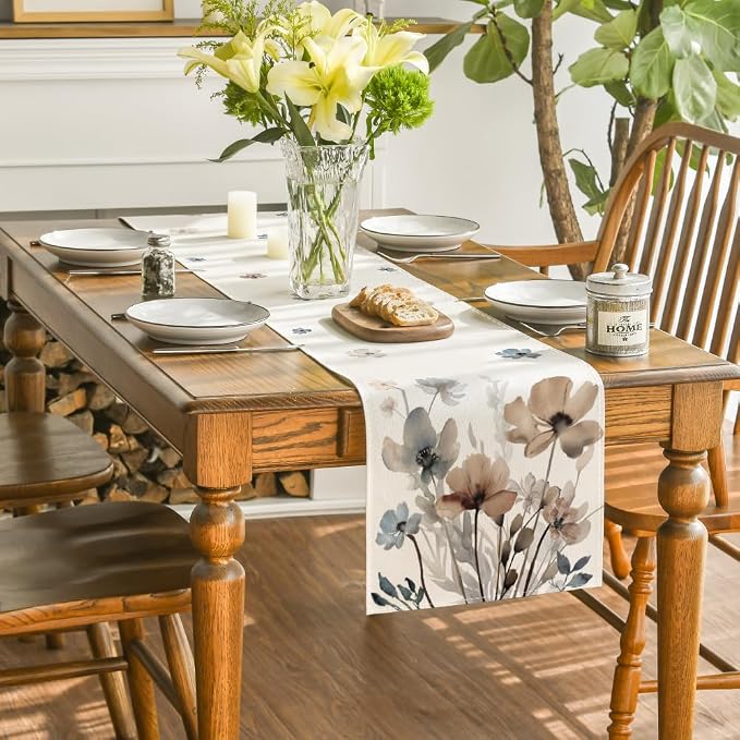 Artoid Mode Brown Poppy Floral Leaves Spring Table Runner, Seasonal Summer - Image 4
