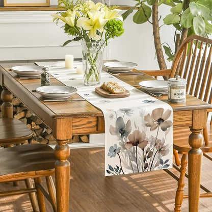 Artoid Mode Brown Poppy Floral Leaves Spring Table Runner, Seasonal Summer - Image 4