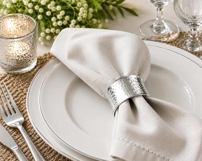 ITOS365 Handmade Round Hammered Silver Napkin Rings Holder - Image 3