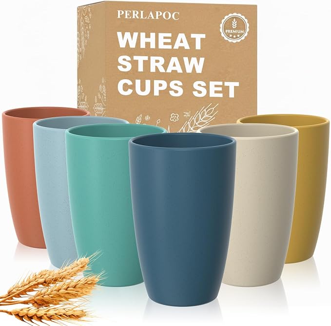 Wheat Straw Cups Set of 6, Unbreakable 20 OZ Reusable Cups, Alternative Plastic by Perlapoc