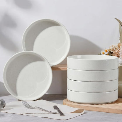 E-far Pasta Bowls Set of 6, 35 oz Large Stoneware Bowl Plates | Shallow & Wide - Image 6