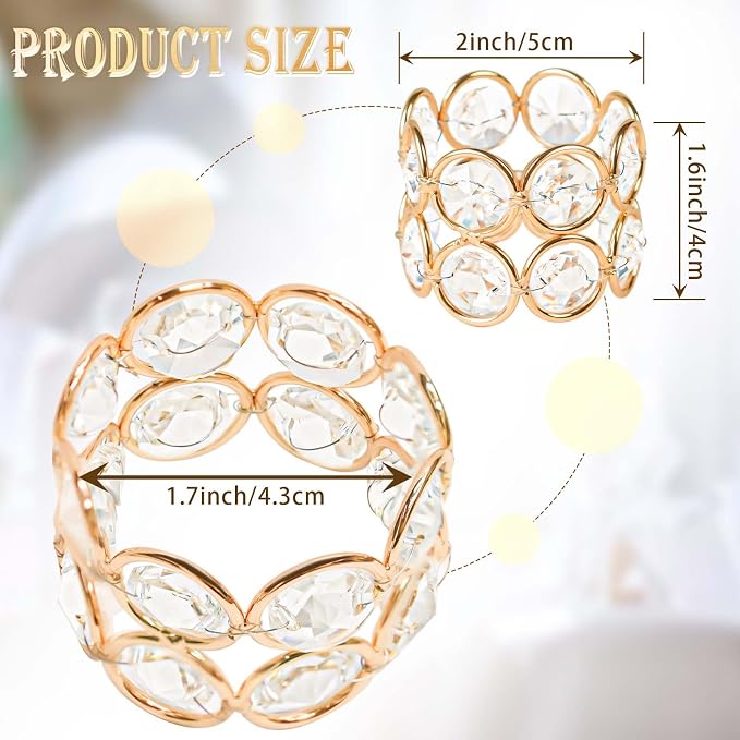 Crystal Metal Napkin Rings Set, Elegant Wedding/Party Table Decor, Shiny - Image 2