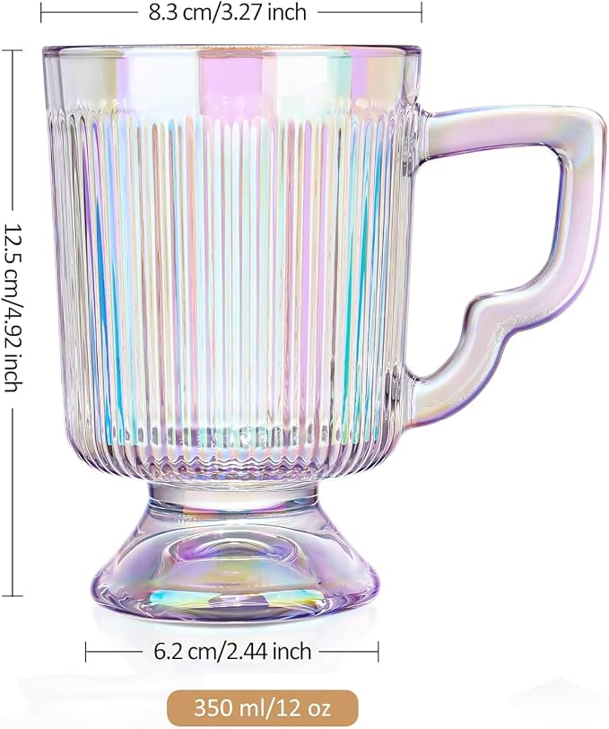Joeyan Iridescent Glass Coffee Mugs, Vintage Ribbed Coffee Cups - Image 7