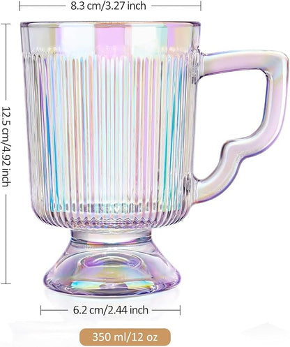 Joeyan Iridescent Glass Coffee Mugs, Vintage Ribbed Coffee Cups - Image 7